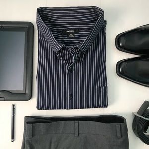 Claiborne | Blue & Grey Striped Dress Shirt